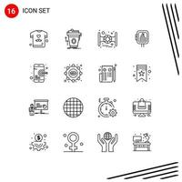 User Interface Pack of 16 Basic Outlines of seo transformer brand marketing power voltage Editable Vector Design Elements