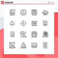 User Interface Pack of 16 Basic Outlines of business lump game living spring Editable Vector Design Elements