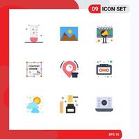 9 User Interface Flat Color Pack of modern Signs and Symbols of design documents photography content billboard Editable Vector Design Elements