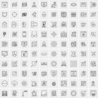 paquete de 100 iconos de líneas universales para móviles y web vector