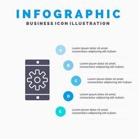 aplicación móvil configuración de aplicación móvil icono sólido infografía 5 pasos presentación antecedentes vector