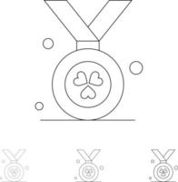 Award Medal Ireland Bold and thin black line icon set vector