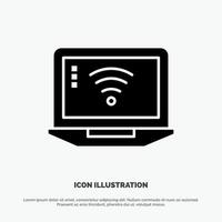 Laptop Computer Signal Wifi Solid Black Glyph Icon vector