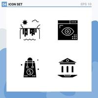 Mobile Interface Solid Glyph Set of 4 Pictograms of mountains bag canada development money Editable Vector Design Elements