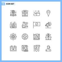 Set of 16 Modern UI Icons Symbols Signs for business plan pin report map geo location Editable Vector Design Elements