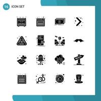 Set of 16 Vector Solid Glyphs on Grid for frontend pollution finance nuclear navigation Editable Vector Design Elements