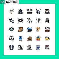 Group of 25 Filled line Flat Colors Signs and Symbols for file tools food setting control Editable Vector Design Elements