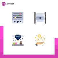 Modern Set of 4 Flat Icons and symbols such as equalizer definition video sound waves hd in filmmaking direct Editable Vector Design Elements