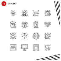 Pack of 16 Modern Outlines Signs and Symbols for Web Print Media such as research diamond time present free Editable Vector Design Elements