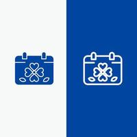 Calendar Clover Day Leaf Patrick Line and Glyph Solid icon Blue banner Line and Glyph Solid icon Blue banner vector