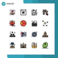 Modern Set of 16 Flat Color Filled Lines and symbols such as protect house school estate laboratory Editable Creative Vector Design Elements