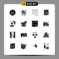 User Interface Pack of 16 Basic Solid Glyphs of laptop internet trolley real document Editable Vector Design Elements