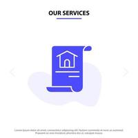 Our Services Construction Document Home Building Solid Glyph Icon Web card Template vector