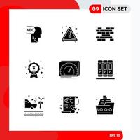 Set of 9 Vector Solid Glyphs on Grid for books test avatar speed dashboard Editable Vector Design Elements