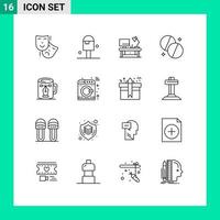 Editable Vector Line Pack of 16 Simple Outlines of cup medicine table lamp medical antibiotics Editable Vector Design Elements