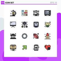 Universal Icon Symbols Group of 16 Modern Flat Color Filled Lines of imac monitor chart computer money Editable Creative Vector Design Elements