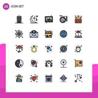 Mobile Interface Filled line Flat Color Set of 25 Pictograms of business solar gallery planetary model Editable Vector Design Elements