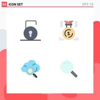 Editable Vector Line Pack of 4 Simple Flat Icons of key cloud security position technology Editable Vector Design Elements
