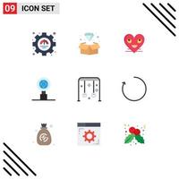 Mobile Interface Flat Color Set of 9 Pictograms of park search heart internet smile Editable Vector Design Elements