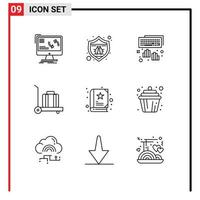 Pictogram Set of 9 Simple Outlines of story baby bug luggage typing Editable Vector Design Elements