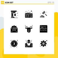 Mobile Interface Solid Glyph Set of 9 Pictograms of arctic mail gdpr graduation cap Editable Vector Design Elements