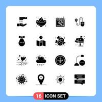 Set of 16 Modern UI Icons Symbols Signs for bomb search browser location webpage Editable Vector Design Elements