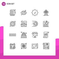 Universal Icon Symbols Group of 16 Modern Outlines of nuclear factory electrical watch clock Editable Vector Design Elements