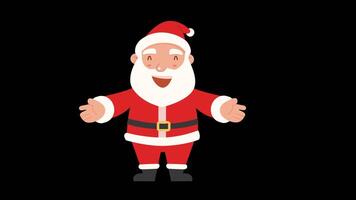 Cute Santa Claus standing open palm and laugh with happiness in Cartoon animation character, drawing the fat man with white beard wearing red clothes for use in New year festival concept with Alpha video