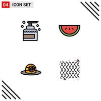 Editable Vector Line Pack of 4 Simple Filledline Flat Colors of cleaning hat product fruit carnival Editable Vector Design Elements