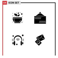 4 Universal Solid Glyphs Set for Web and Mobile Applications grinding headphone spa closed internet Editable Vector Design Elements