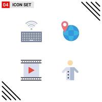 User Interface Pack of 4 Basic Flat Icons of hardware movie global camera monk Editable Vector Design Elements