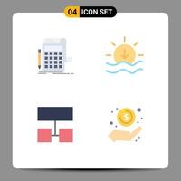 Set of 4 Modern UI Icons Symbols Signs for accounting sitemap calculation sunset cash Editable Vector Design Elements