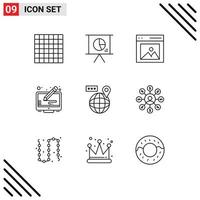 9 User Interface Outline Pack of modern Signs and Symbols of navigation world interface screen copyright Editable Vector Design Elements