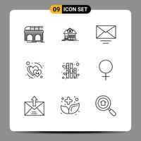 conjunto de 9 iconos de interfaz de usuario modernos símbolos signos para la naturaleza febrero bienes raíces febrero corazón elementos de diseño vectorial editables vector