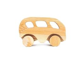 Photo of a wooden bus made of beech on a white isolated background
