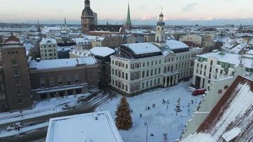 Beautiful aerial view of the Riga old town from above during magical sunny winter. Capital of Latvia. video