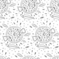 Endless pattern with Chile con carne in large pot with handless. Traditional Latin American food vector