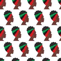 Seamless pattern of African woman profile with headband in national hues turned in one direction vector