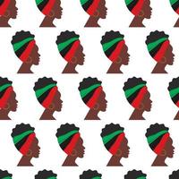 Seamless pattern of African woman profile with headband in national hues turned in one direction vector