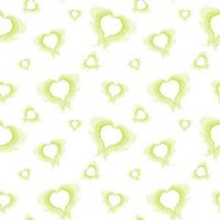 Seamless pattern of abstract brush strokes in shape of hearts in soft green shades in watercolor vector