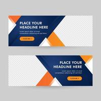 elegante diseño de banner combinado con azul oscuro y naranja. combinado con elementos triangulares que le dan un aspecto profesional por lo que es adecuado para su negocio vector