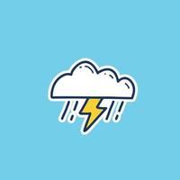 heavy rain with thunder weather icon doodle hand drawing outline fill style. rain with lightning weather doodle icon vector