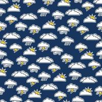 doodle hand drawing weather icon seamless pattern background with storm rain, rainy day, and clouds icon illustration vector