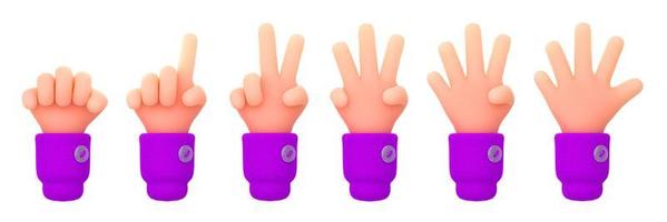 3d render, count fingers, set of hands counting photo