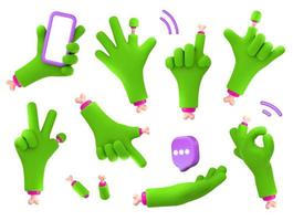 juego de renderizado 3d de manos de zombis, palmas de monstruos verdes foto