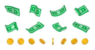 Money 3d icons, dollar banknotes and gold coins photo