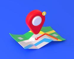 3d render red location pin over map with route photo