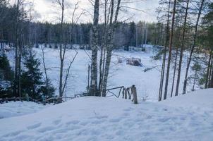 winter park with snow slides, walking in the park photo