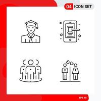 Creative Set of 4 Universal Outline Icons isolated on White Background Creative Black Icon vector background