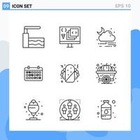 Modern 9 Line style icons Outline Symbols for general use Creative Line Icon Sign Isolated on White Background 9 Icons Pack Creative Black Icon vector background